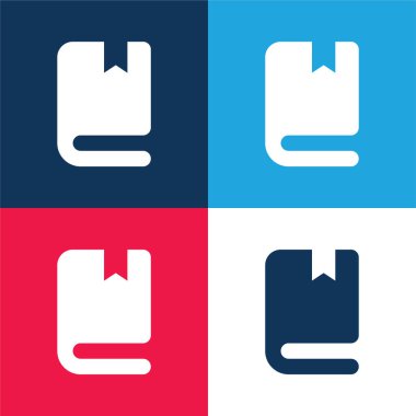 Kitap mavi ve kırmızı dört renk en küçük simge seti