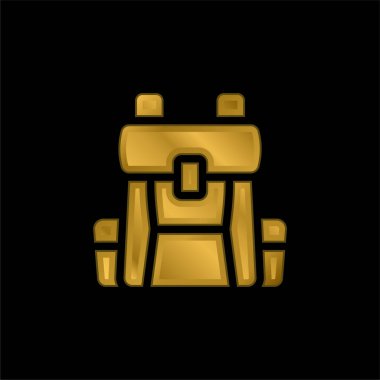 Sırt çantası altın kaplamalı metalik simge veya logo vektörü