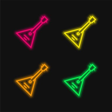 Balalaika parlayan dört renkli neon vektör simgesi