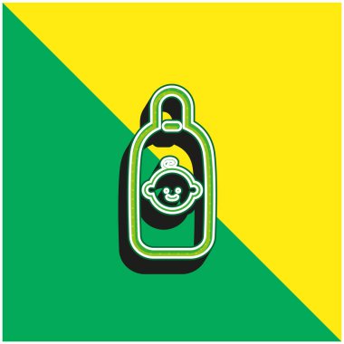 Bebek Yüzlü Bebek Şişesi Yeşil ve Sarı 3D vektör simgesi