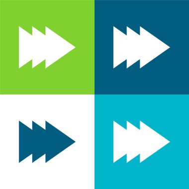 Üç Sağ Gruplandırılmış Oklar Düz Dört Renk minimal simgesi seti