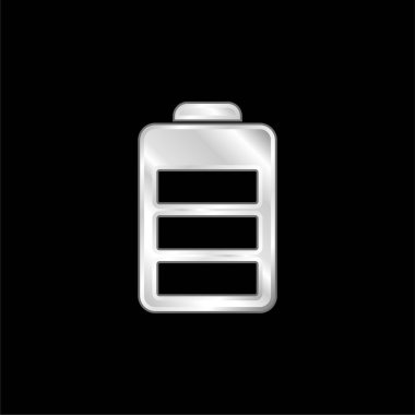 Battery Status silver plated metallic icon clipart