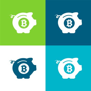 Bitcoin Güvenli Domuz Düz 4 renk simgesi seti