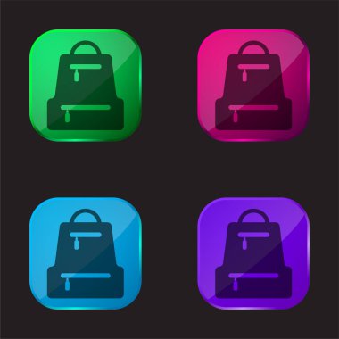 Bag Pack four color glass button icon clipart