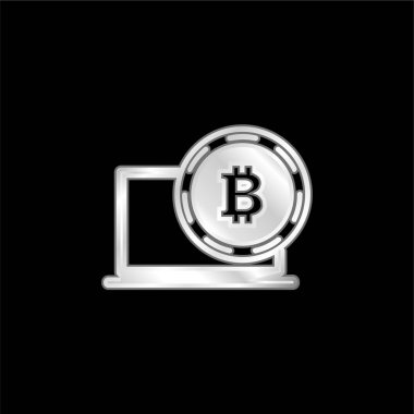 Bitcoin ve Laptop gümüş kaplama metalik simge