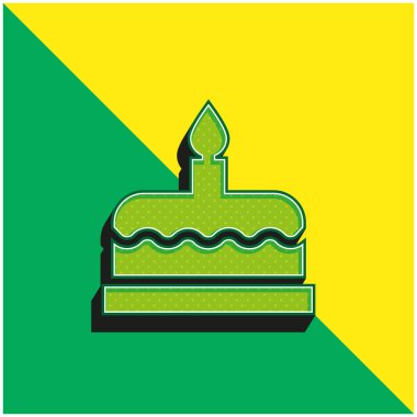 Doğum günü Keki Yeşil ve Sarı 3D vektör simgesi