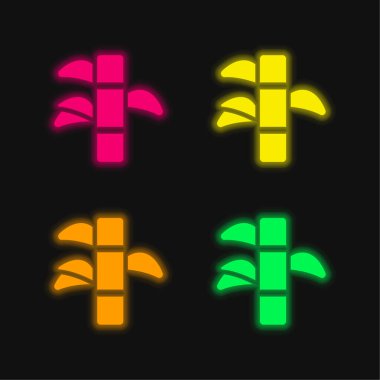 Bambu dört renk parlayan neon vektör simgesi