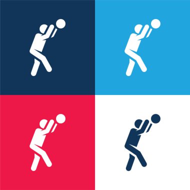 Basketbol oyuncusu mavi ve kırmızı dört renk minimal simgesi
