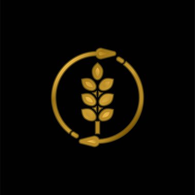 Agronomy gold plated metalic icon or logo vector clipart