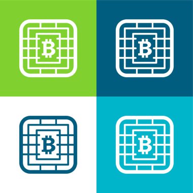 Sim Kart Çipinde Bitcoin Sembolü Düz 4 renk minimal simgesi