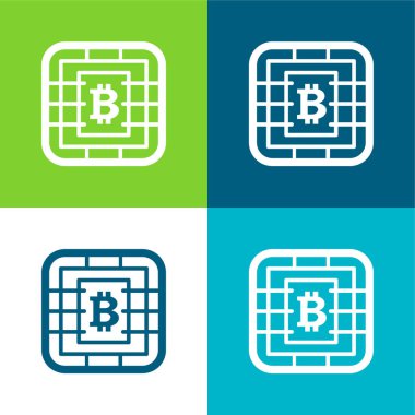 Sim Kart Çipinde Bitcoin Sembolü Düz 4 renk minimal simgesi