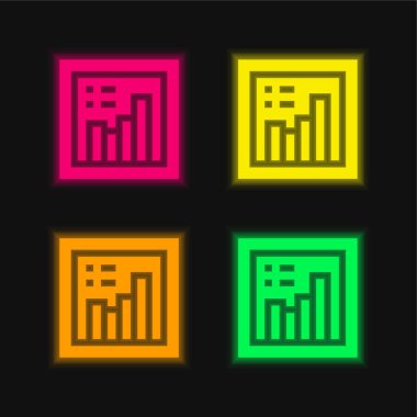 Çubuk Çizelgesi dört renk parlayan neon vektör simgesi
