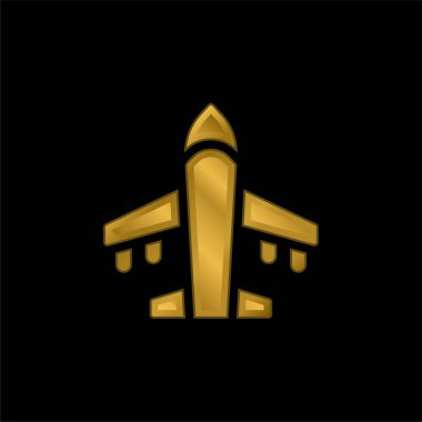 Uçak altın kaplama metalik simge veya logo vektörü