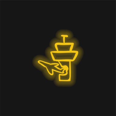 Airplane And Airport Tower Outlines yellow glowing neon icon clipart