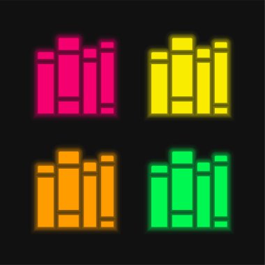Kitap dört renk parlayan neon vektör simgesi