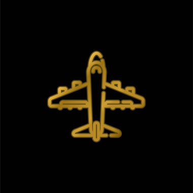 Uçak altın kaplamalı metalik simge veya logo vektörü