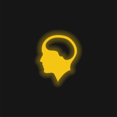 İnsan Başının İçindeki Beyin Sarı Parlayan Neon simgesi