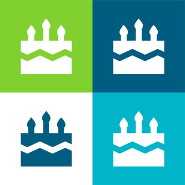 Doğum günü pastası Düz 4 renk en az simge seti