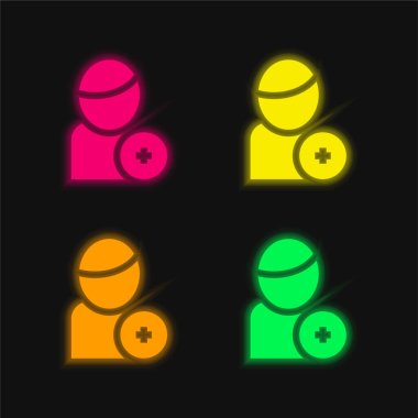 Add Friend four color glowing neon vector icon clipart