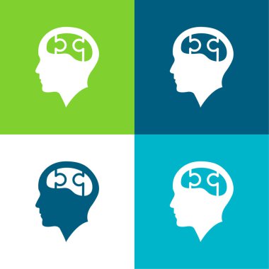 Bald Head With Puzzle Brain Flat four color minimal icon set clipart