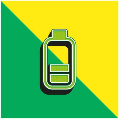 Batarya İki Çubuk Yeşil ve Sarı 3D vektör simgesi