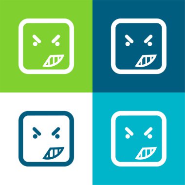 Yuvarlak Kare Dış Hattı 'nın Duygusal Yüzünde Öfke En az dört renk simgesi