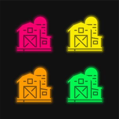 Barn dört renk parlayan neon vektör simgesi