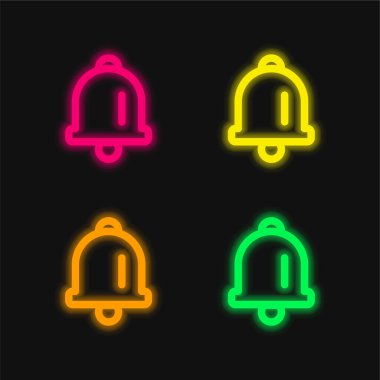 Çan dört renk parlayan neon vektör simgesi