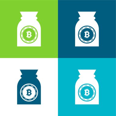 Bitcoin Çuval Düz 4 renk minimal simge kümesi