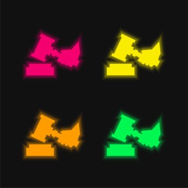Açık arttırma dört renkli parlak neon vektör simgesi