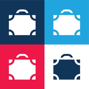 Evrak çantası mavi ve kırmızı dört renk minimal simge kümesi