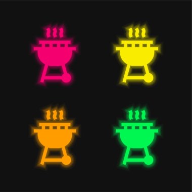 Barbekü dört renk parlayan neon vektör simgesi