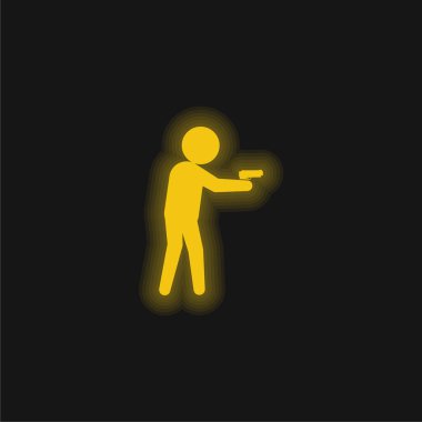 Silahlı suçlu erkek silueti sarı parlak neon ikon