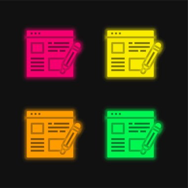Parlayan dört renk neon vektör simgesini blogla