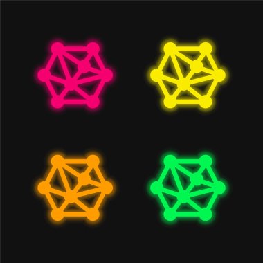 3d Modelleme dört renk parlayan neon vektör simgesi