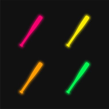 Beyzbol sopası silueti dört renk parlayan neon vektör simgesi