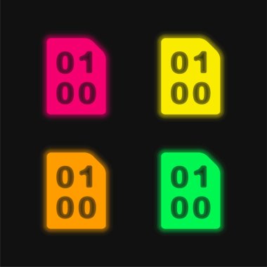 Binary Code With Zeros And One four color glowing neon vector icon clipart