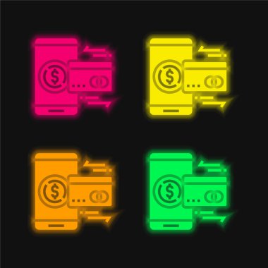 Dört renk parlayan neon vektör simgesi