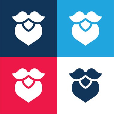 Beard blue and red four color minimal icon set clipart