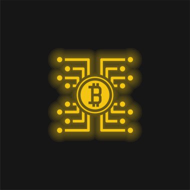 Bitcoin sarı parlayan neon simgesi