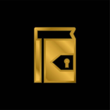 Güvenlik altın kaplamalı metalik simge veya logo vektörü için anahtar deliği olan kitap