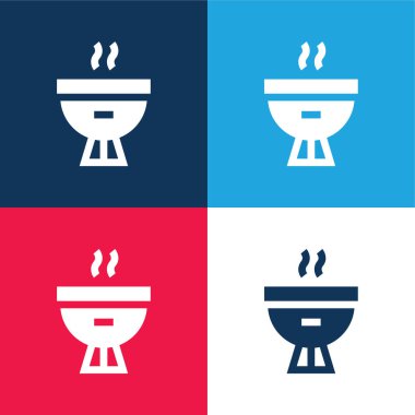 Bbq mavi ve kırmızı dört renk minimal simge kümesi