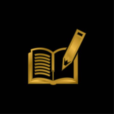 Book And Pen gold plated metalic icon or logo vector clipart