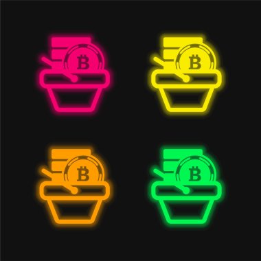 Bitcoin Dükkanı 4 renkli parlayan neon vektör simgesi