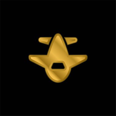 Uçak altın kaplamalı metalik simge veya logo vektörü