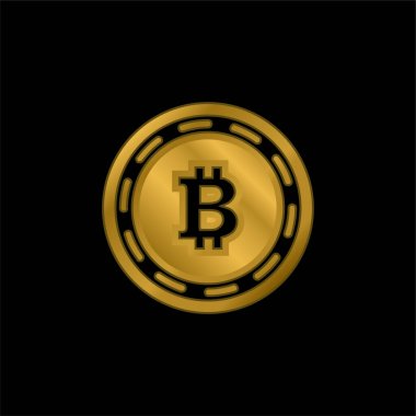 Bitcoin Coin gold plated metalic icon or logo vector vector