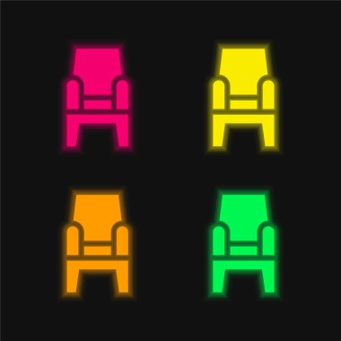 Koltuk dört renkli parlayan neon vektör simgesi