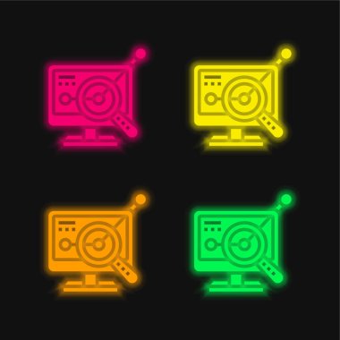 Analyst four color glowing neon vector icon clipart
