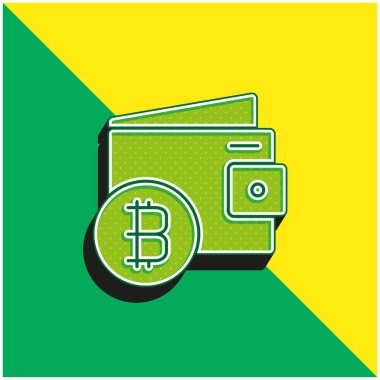 Bitcoin Cüzdanı Yeşil ve Sarı 3D vektör simgesi