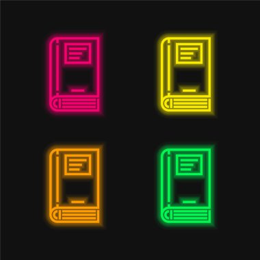 Kitap dört renk parlayan neon vektör simgesi